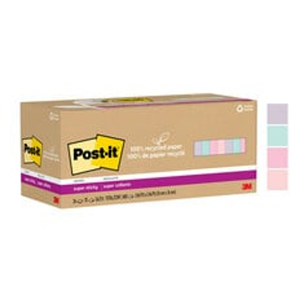 Post-it Super Sticky Recycled Notes 654R-24SSNRPCP, 3 in x 3 in (76 mm x 76 mm)