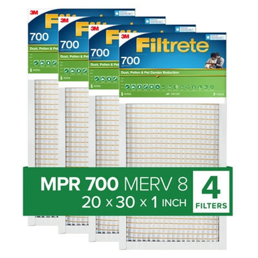 Filtrete Electrostatic Air Filter 700 MPR 722-4PK-1E, 20 in x 30 in x 1 in (50.8 cm x 76.2 cm x 2.5 cm)