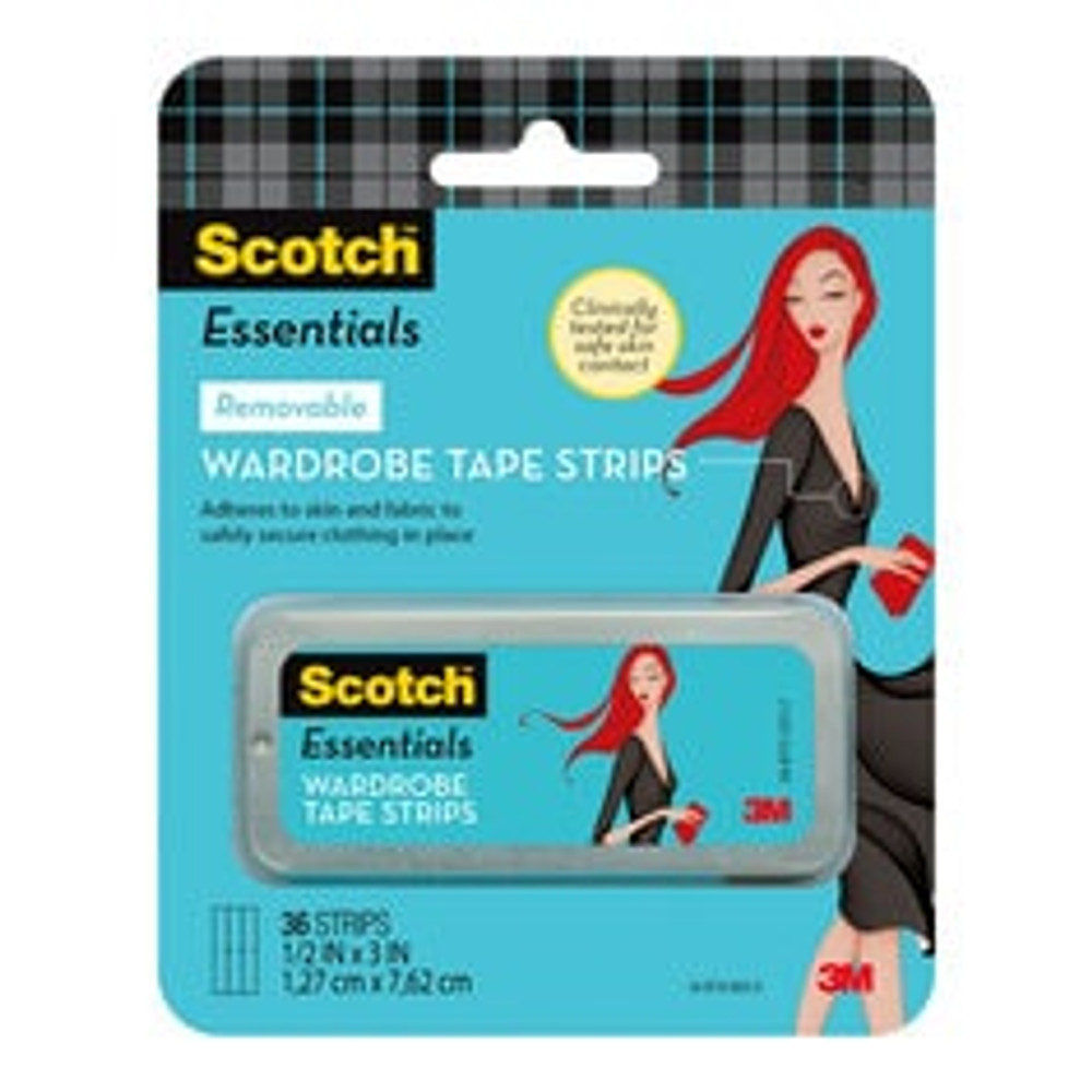 Scotch Essentials Wardrobe Tape Strips W-101-A, 1/2 in x 3 in (1,27 cm
x 7,62 cm), 36/Pack