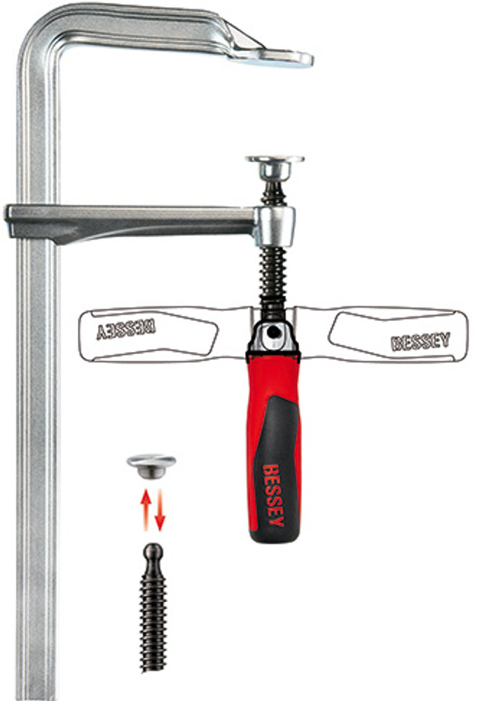 BESSEY is expanding its extensive range of premium all-steel screw clamps with an exciting alternative.  The new clamp with swivel handle is particularly impressive due to its ergonomic handling and rapid power build-up.  Clamp in areas where access is challenging, by folding the handle up to 90°.