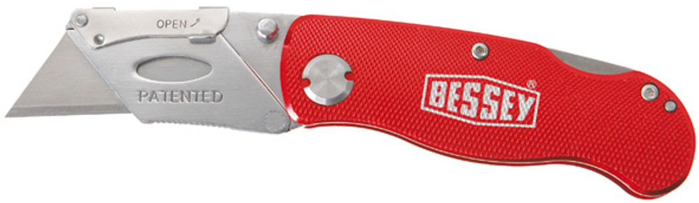 Quick-change blade-replacement system, no tools required, one-hand easy opening & closing. Folds to a compact size to fit in a pocket & also includes a stainless steel belt clip for easy access. Three handle styles to choose from, aluminum, wood inlay & composite plastic. These handy knives accept all standard utility blades.  BESSEY. Simply better.