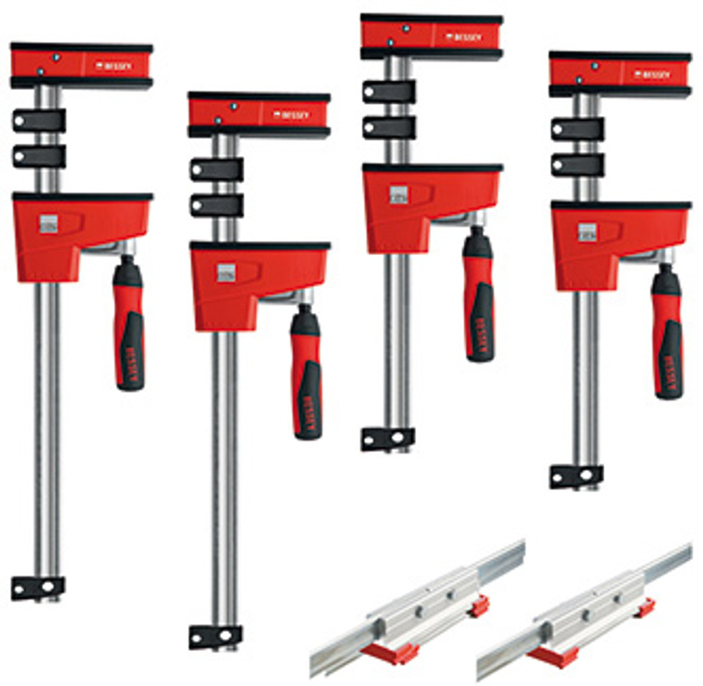 The best parallel clamp in the world just got better! How? By listening to you and building in features that provide the solutions you asked for. The new K BODY REVOlution (KRE) is designed to clamp at 90 degrees to the rail with very large clamping surfaces. The ergonomic two part handle includes a steel socket that allows one to apply clamping force using a hex key. While this helpful feature was designed for ease of clamping, it does allow one to provide more clamping force and is particularly helpful for those with wrist strength issues. The operating jaw has undergone some evolutionary changes as well. Position it where you want and start clamping. The easy set-up allows one to position the operating jaw where you want and, it will stay put during set up. The New BESSEY K BODY REVOlution offers a load limit of 2200 lbs, an everyday clamping force of 1700 lbs and sizes that range from 12 In. to 98 In.   BESSEY. Simply better.