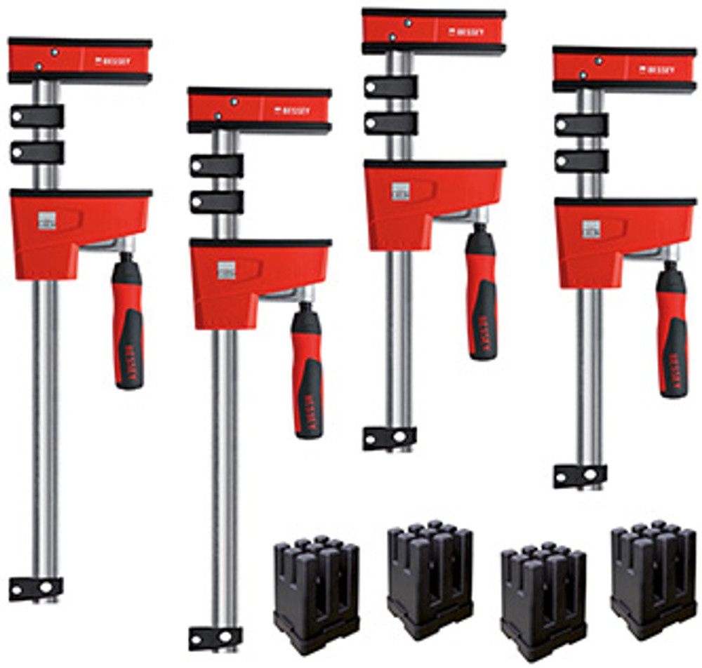 The best parallel clamp in the world just got better! How? By listening to you and building in features that provide the solutions you asked for. The new K BODY REVOlution (KRE) is designed to clamp at 90 degrees to the rail with very large clamping surfaces. The ergonomic two part handle includes a steel socket that allows one to apply clamping force using a hex key. While this helpful feature was designed for ease of clamping, it does allow one to provide more clamping force and is particularly helpful for those with wrist strength issues. The operating jaw has undergone some evolutionary changes as well. Position it where you want and start clamping. The easy set-up allows one to position the operating jaw where you want and, it will stay put during set up. The New BESSEY K BODY REVOlution offers a load limit of 2200 lbs, an everyday clamping force of 1700 lbs and sizes that range from 12 In. to 98 In.   BESSEY. Simply better.