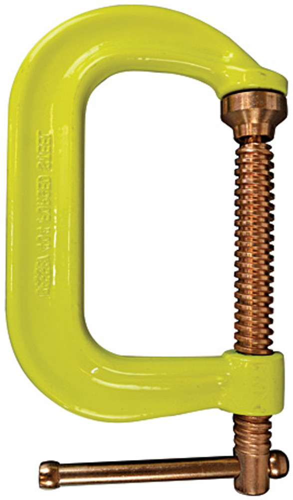 The CDF400CHV series c-clamps have heavy-duty drop-forged, heat-treated frames with a high visibility yellow powder coat finish, the handle, spindle & pressure pad assemblies are copper plated to resist weld spatter. BESSEY. Simply better.