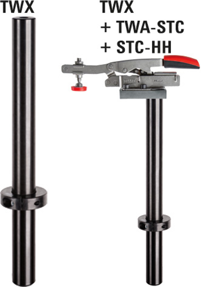 The TW16X is just one of the many accessories available for BESSEY welding table clamps. This is a variable height extension. It can add up to 7-7/8 inches of clamping height to your TW16 & TWV16 clamps and accessories. Use it with the TW28AV to create a horizontal clamping fixture that can be tilted by up to ±52°. Other available accessories are V-blocks, toggle clamp adapters and an adapter that allows you to use some of the STC series toggle clamps on your matrix table. BESSEY. Simply better.