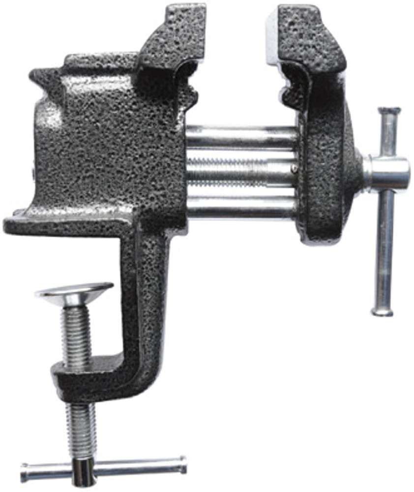 When bench space is at a premium this vise is the perfect answer.Completely portable and ideal for light duty work. This vise attaches to surface up to 1.5" thick. Cast in pipe jaws, serrated jaw faces, and double steel guide bars.