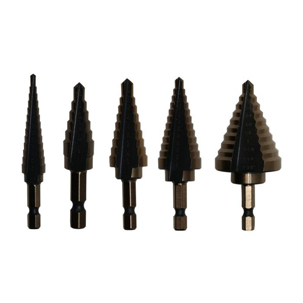 5 Piece High Speed Steel  Black & Gold Step Drill Bit Set (Sizes #1 - #5)