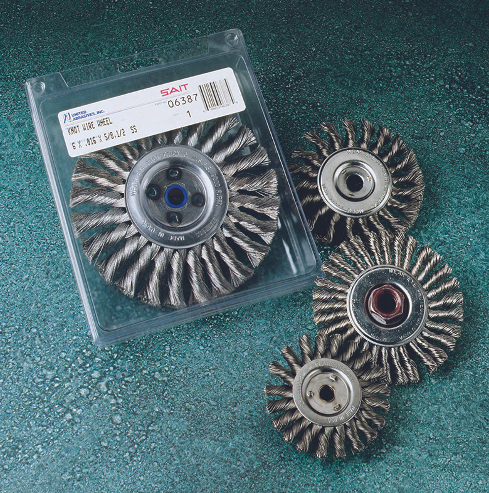 Regular Twist Knot Wire Wheels,Carbon Steel Threaded Regular Twist Knot Wheels,  Blue Line Premium Packaging 6385
