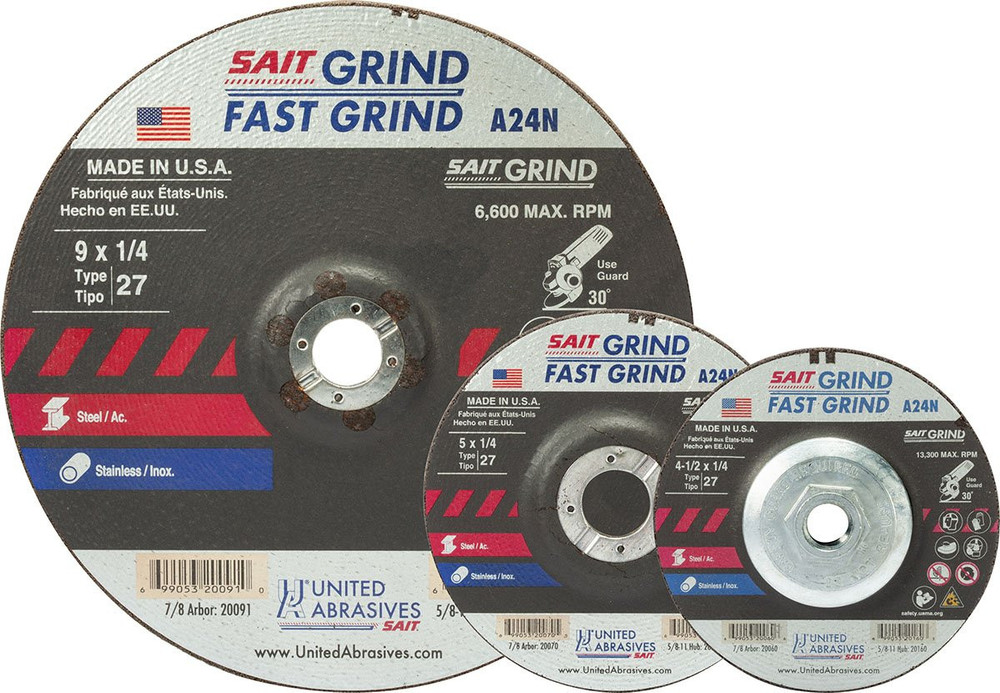 1/4" Grinding Wheels-Type 27,A24N Fast Grinding,  7/8 Arbor - No Hub 20078