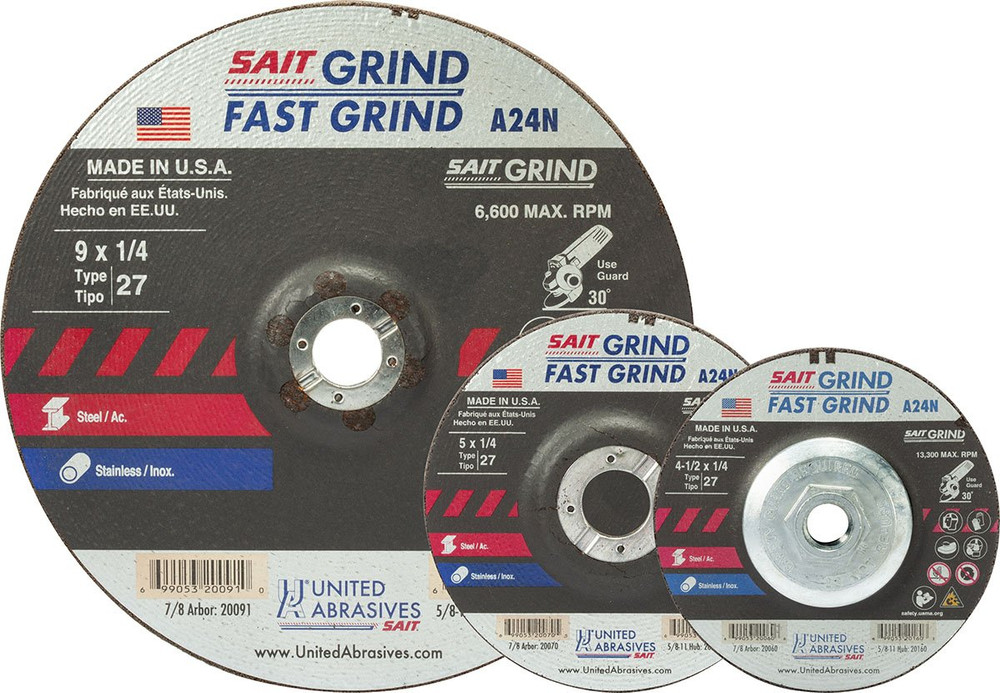 1/4" Grinding Wheels-Type 27,A24N Fast Grinding,  5/8"-11 Super-Lock Hub 20095