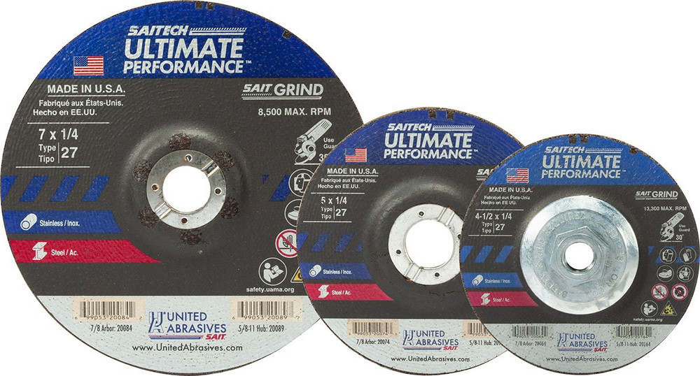 1/4" Grinding Wheels-Type 27,Saitech Ultimate Performance Premium Performance,  5/8"-11 Super-Lock Hub 20164