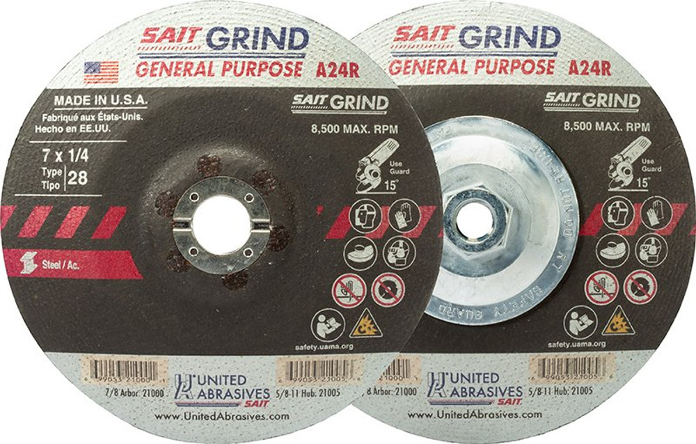 1/4" Grinding Wheels-Type 28,A24R  TYPE 28 Long Life,  5/8"-11 Super-Lock Hub 21026