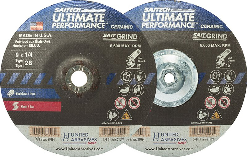 1/4" Grinding Wheels-Type 28,Saitech Ultimate Performance  TYPE 28 Premium Performance,  5/8"-11 Super-Lock Hub 21099