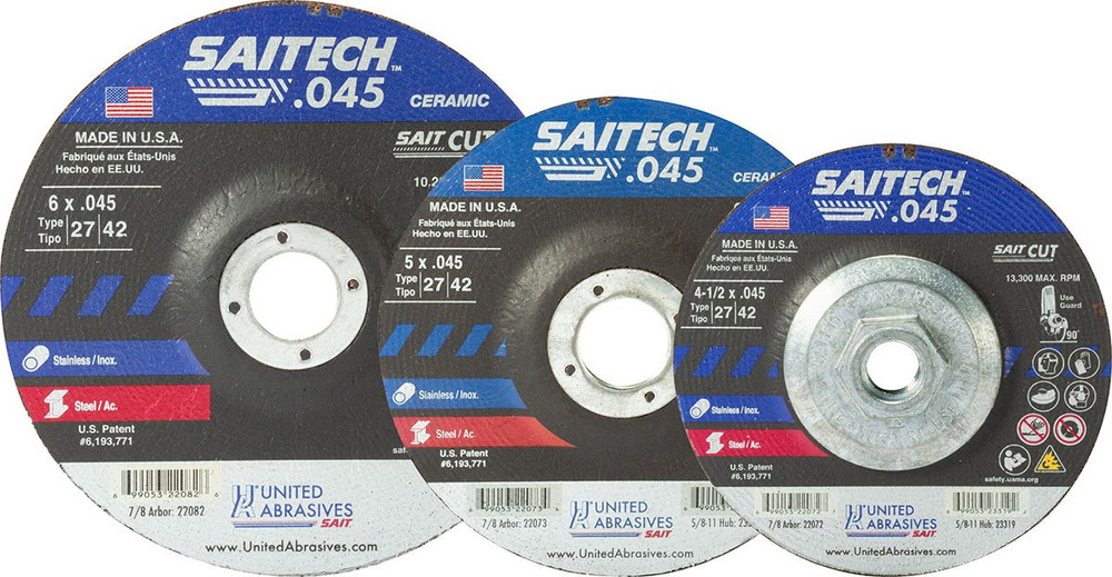 .045" Cutting Wheels Type 27/Type 42,Saitech High Performance,  7/8 Arbor - No Hub 22088