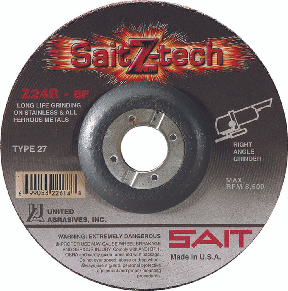 1/4" Grinding Wheels-Type 27,Sait Z-Tech  Z24R High Performance,  7/8 Arbor - No Hub 22606