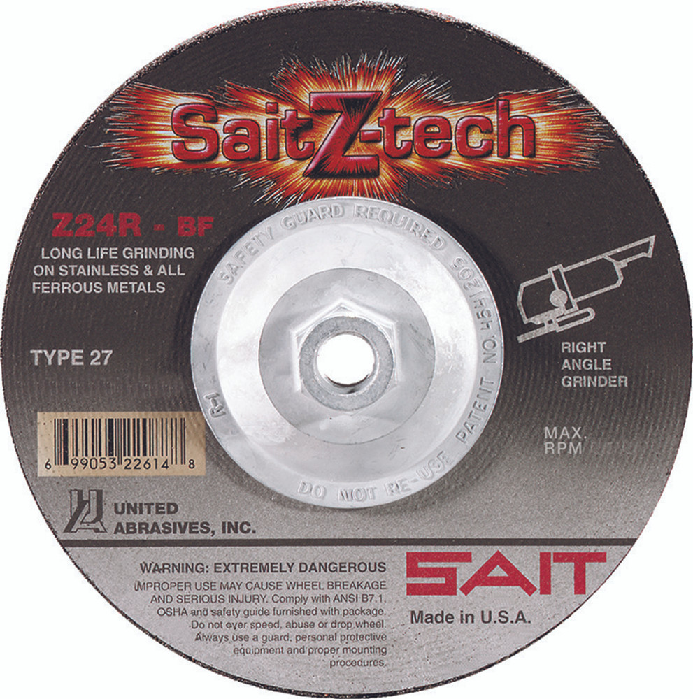 1/4" Grinding Wheels-Type 27,Sait Z-Tech  Z24R High Performance,  5/8"-11 Super-Lock Hub 22610