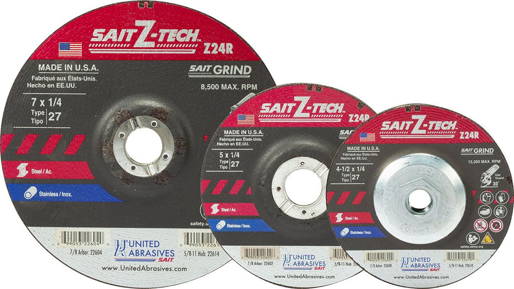 1/4" Grinding Wheels-Type 27,Sait Z-Tech  Z24R High Performance,  5/8"-11 Super-Lock Hub 22612