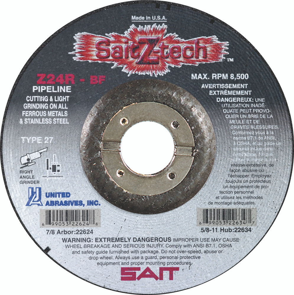 1/8" Pipeline Wheels,Sait Z-Tech Pipeline High Performance,  7/8 Arbor - No Hub 22622