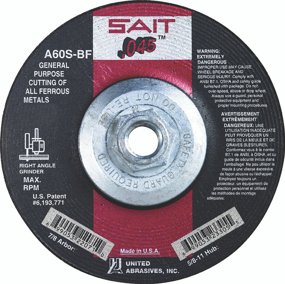 .045" Cutting Wheels Type 27/Type 42,A60S General Purpose,  5/8"-11 Hub 23318