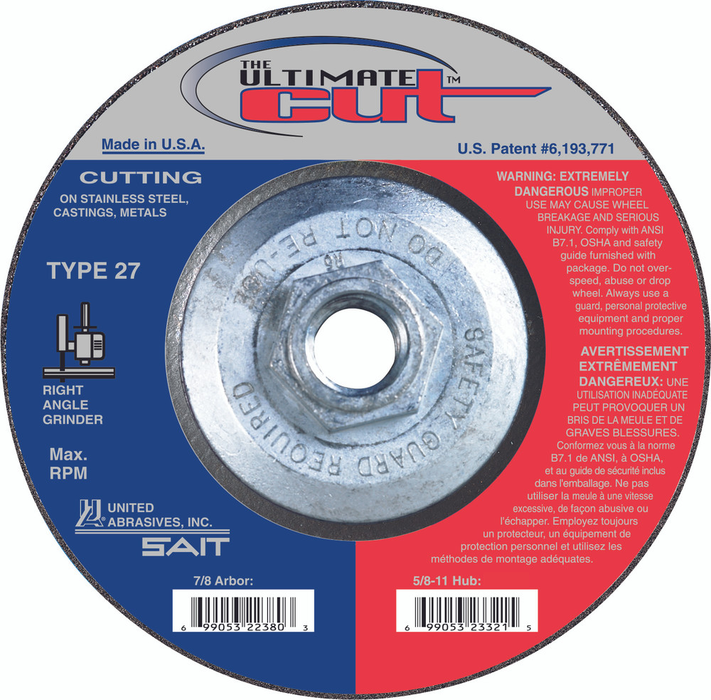 .045" Cutting Wheels Type 27/Type 42,The Ultimate Cut Premium Performance,  5/8"-11 Hub 23321