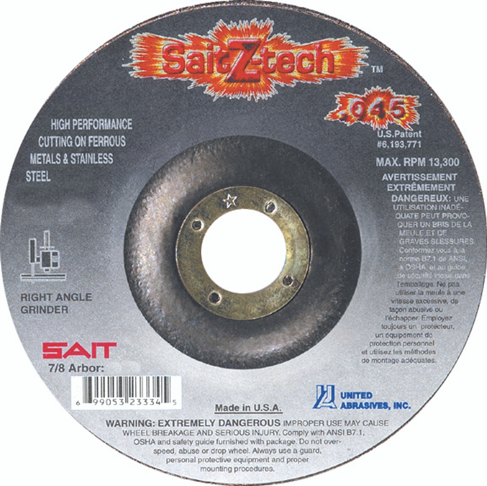 .045" Cutting Wheels Type 27/Type 42,Z-Tech High Performance,  7/8 Arbor - No Hub 23334