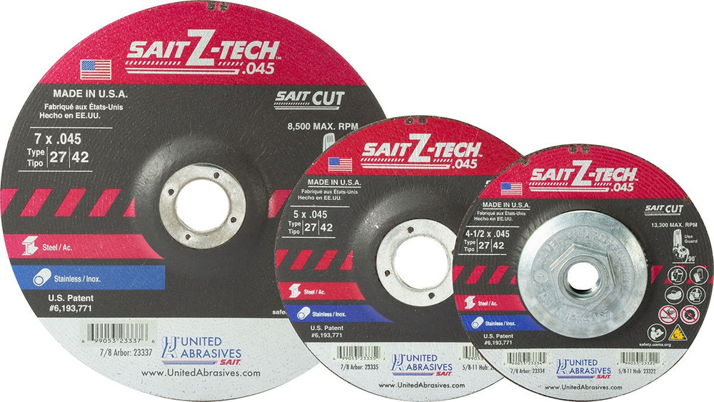 .045" Cutting Wheels Type 27/Type 42,Z-Tech High Performance,  7/8 Arbor - No Hub 23335