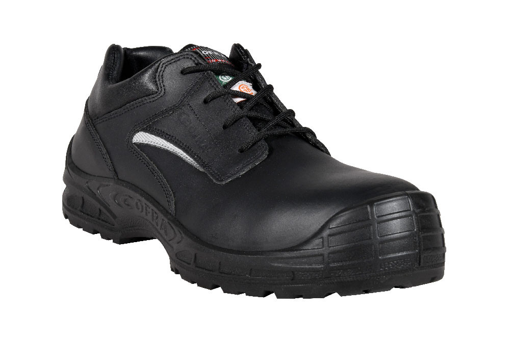 PRESTON EH PR BLACK LEATHER SHOE/BLACK FABRIC/APT PLATE/OVERCAP.