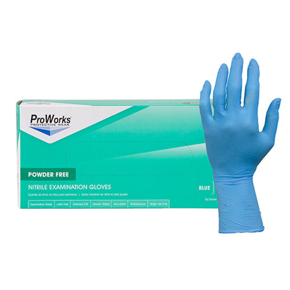 ProWorks Nitrile Exam, Ext Cuff, PF, Blu, 8 mil - Blue GL-N108EPF-2XL