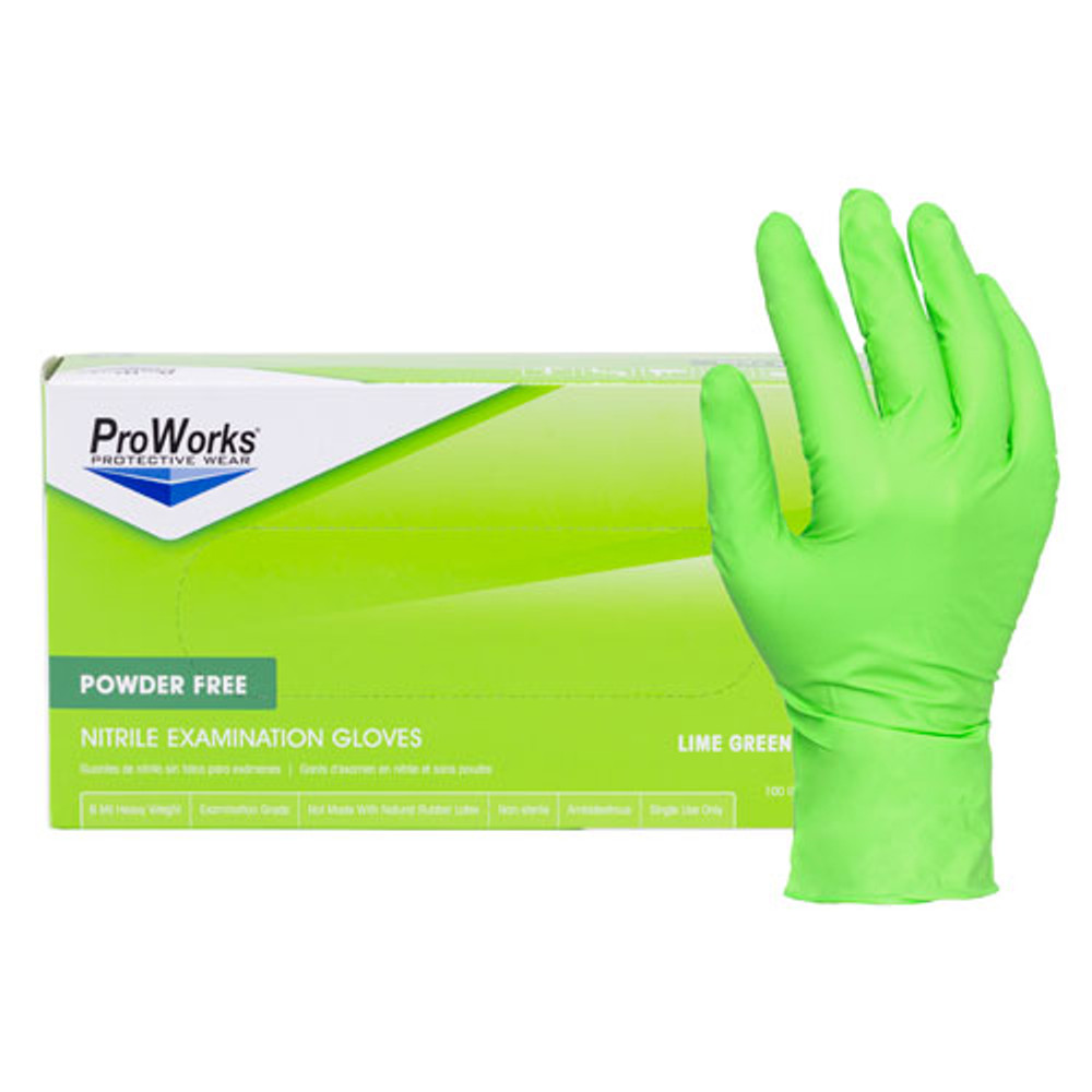 ProWorks Nitrile Exam, PF, Lime Green, 7 mil - Lime Green GL-NG107FXX
