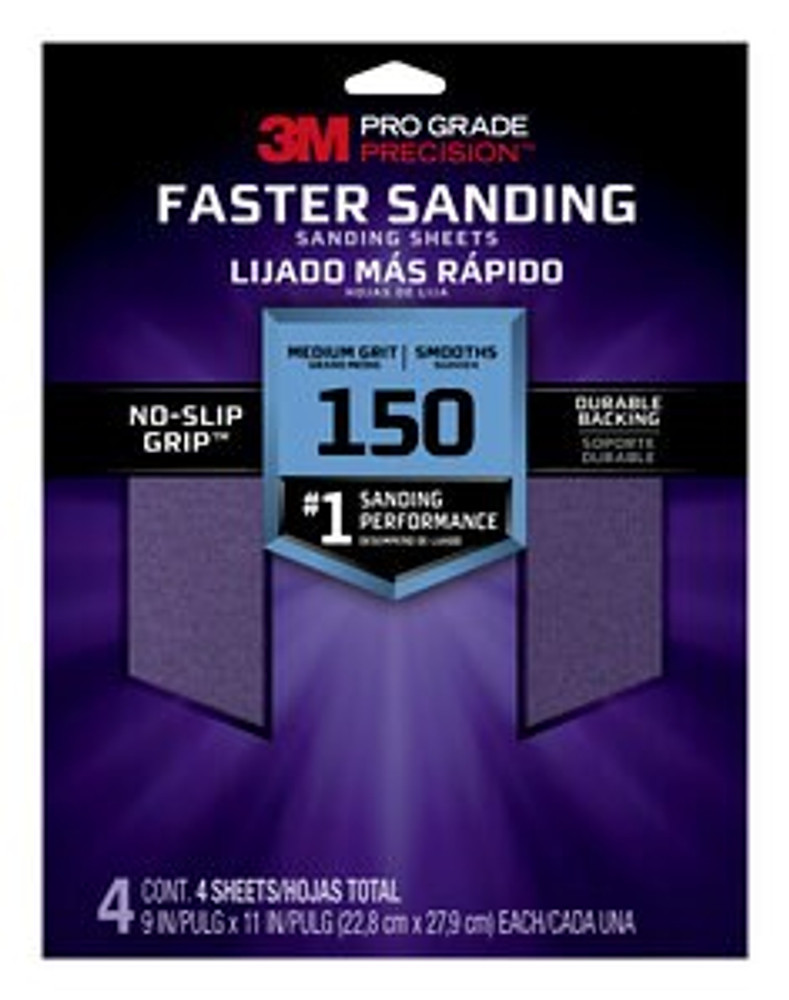 3M Pro Grade Precision Faster Sanding Sanding Sheets 26150PGP-4, 9 in x 11 in, 150 grit, Medium, 4/pk