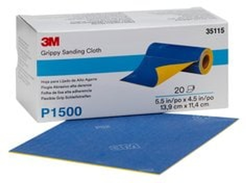 3M Grippy Sanding Cloth 35115, P1500 Grade, 5.5 in x 4.5 in, 20
Sheets/Roll, 4 Rolls/Case