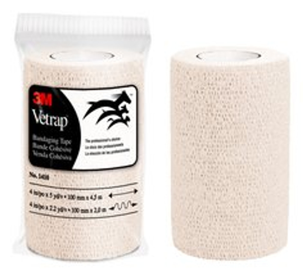 3M Vetrap Bandaging Tape 1410W-18, White, 4 in x 5 yd (100 mm x 4,5 m), 18 Rolls/Case