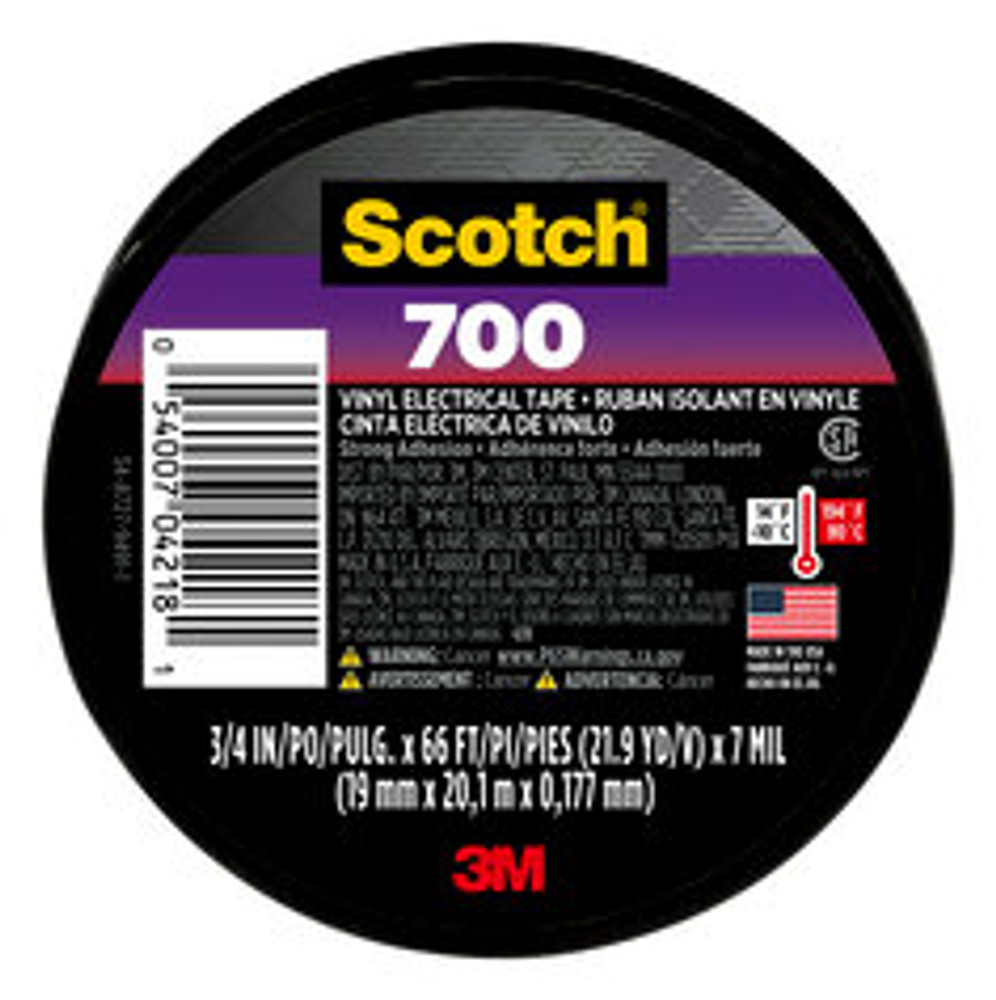 Scotch® 700 Electrical Tape, 700, 3/4 in x 66 ft x .007 in (19 mm x 20,1
m x 0,177 mm), 30/case