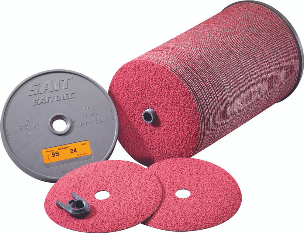 Ceramic Fiber Discs,9S Ceramic with Grinding Aid High Performance Fiber Disc for Stainless and Aluminum,  SAIT-LOK Quick Change 5/8-11 Hub 50350