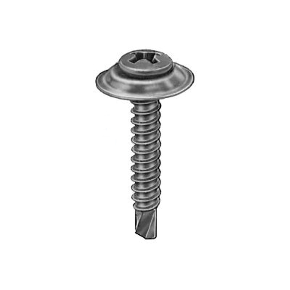 Au-ve-co 11456 Tapping Screw With Countersunk Washer, #8 Thread, 1 in OAL, Phillips Oval, Sems Head