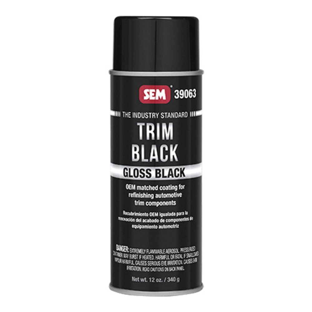 TRIM BLACK 39063 Paint, Gloss, Black, 654.4 g/L VOC, 16 oz, Aerosol Can