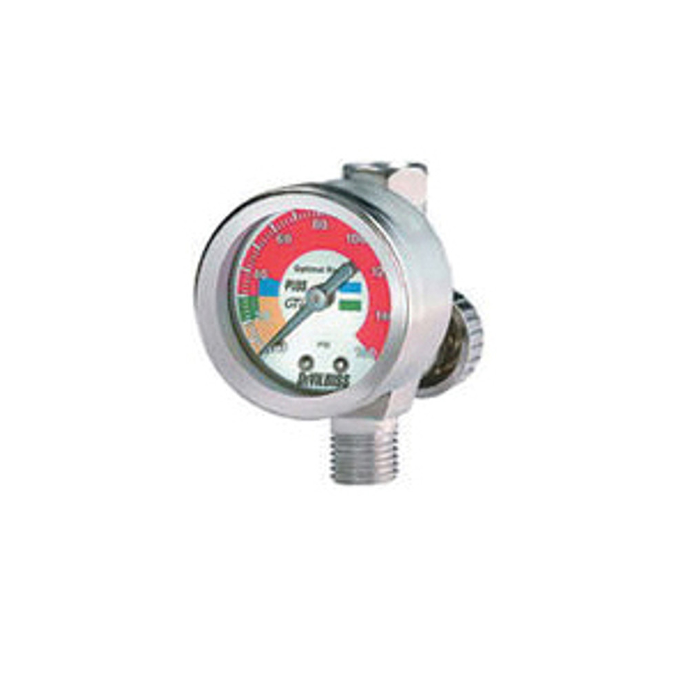 DEVILBISS 180089 High Output Air Adjusting Valve With Gauge, 1/4 in Thread, MNPS x FNPS Swivel Connection