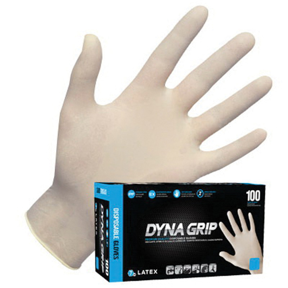 SAS Safety Corp Dyna Grip 650-1003 Premium Quality Disposable Gloves, L, 240 mm L, Beaded Cuff, Latex Glove