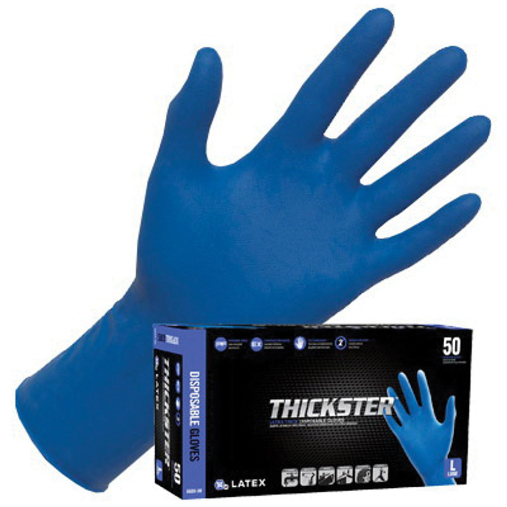 SAS Safety Corp THICKSTER 6604 Ultra Thick Disposable Gloves, XL, 12 in L, Beaded Cuff, Latex Glove