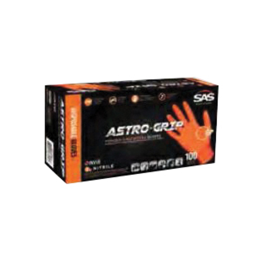 SAS Safety Corp ASTRO-GRIP 66572 Disposable Gloves, M, 240 mm L, Nitrile Glove, Orange Glove