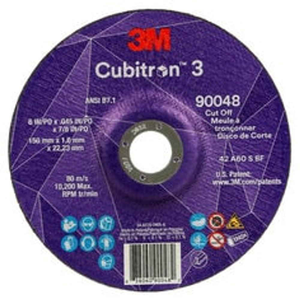 3M Cubitron 3 Cut-Off Wheel, 90048, 60+, T27, 6 in x 0.045 in x 7/8 in
(150 x 1.6 x 22.23 mm), ANSI, 25/Pack, 50 ea/Case