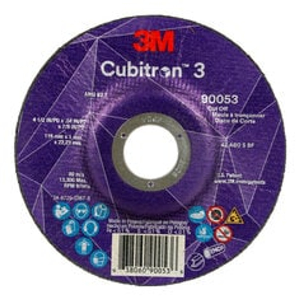 3M Cubitron 3 Cut-Off Wheel, 90053, 60+, T27, 4-1/2 in x 0.04 in x 7/8
in (115 x 1 x 22.23 mm), ANSI, 25/Pack, 50 ea/Case