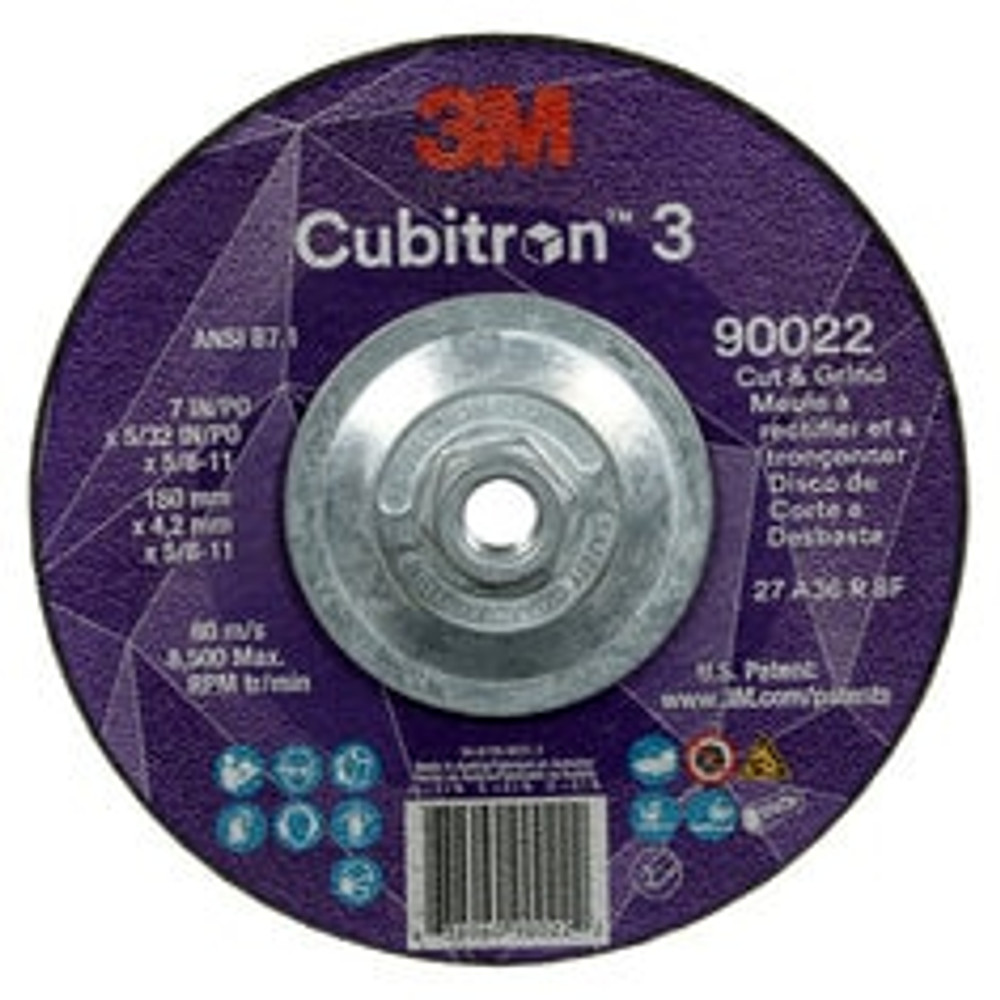 3M Cubitron 3 Cut and Grind Wheel, 90022, 36+, T27, 7 in x 5/32 in x
5/8 in-11 (180 x 4.2 mm x 5/8-11 in), ANSI, 10 ea/Case