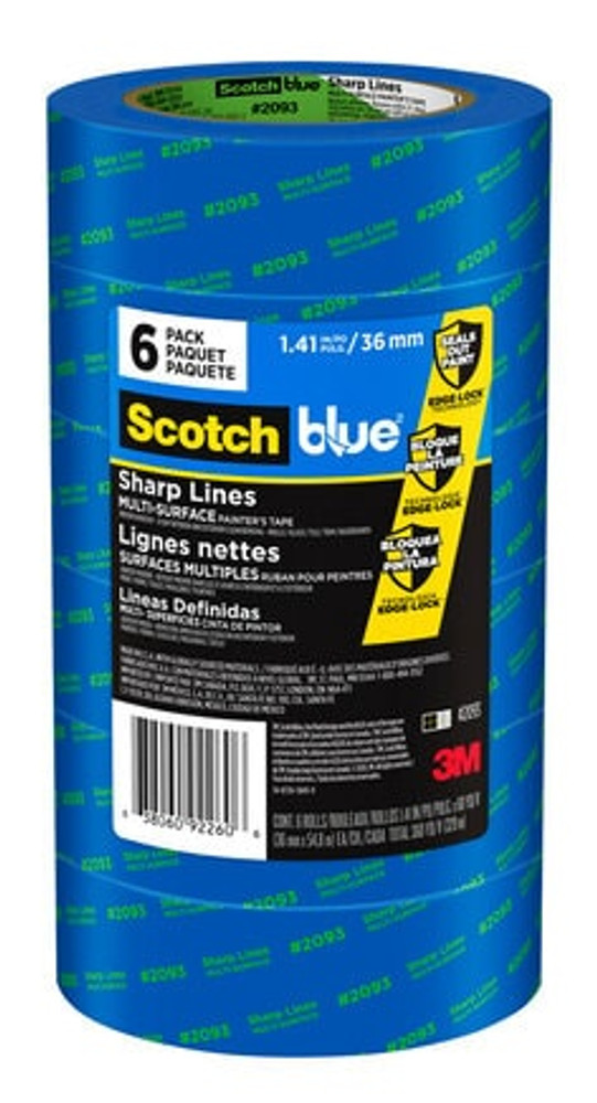 ScotchBlue Sharp Lines Painter's Tape 2093-36AC6, 1.41 in x 60 yd (36 mm x 54.8 m), 6 rolls/pack