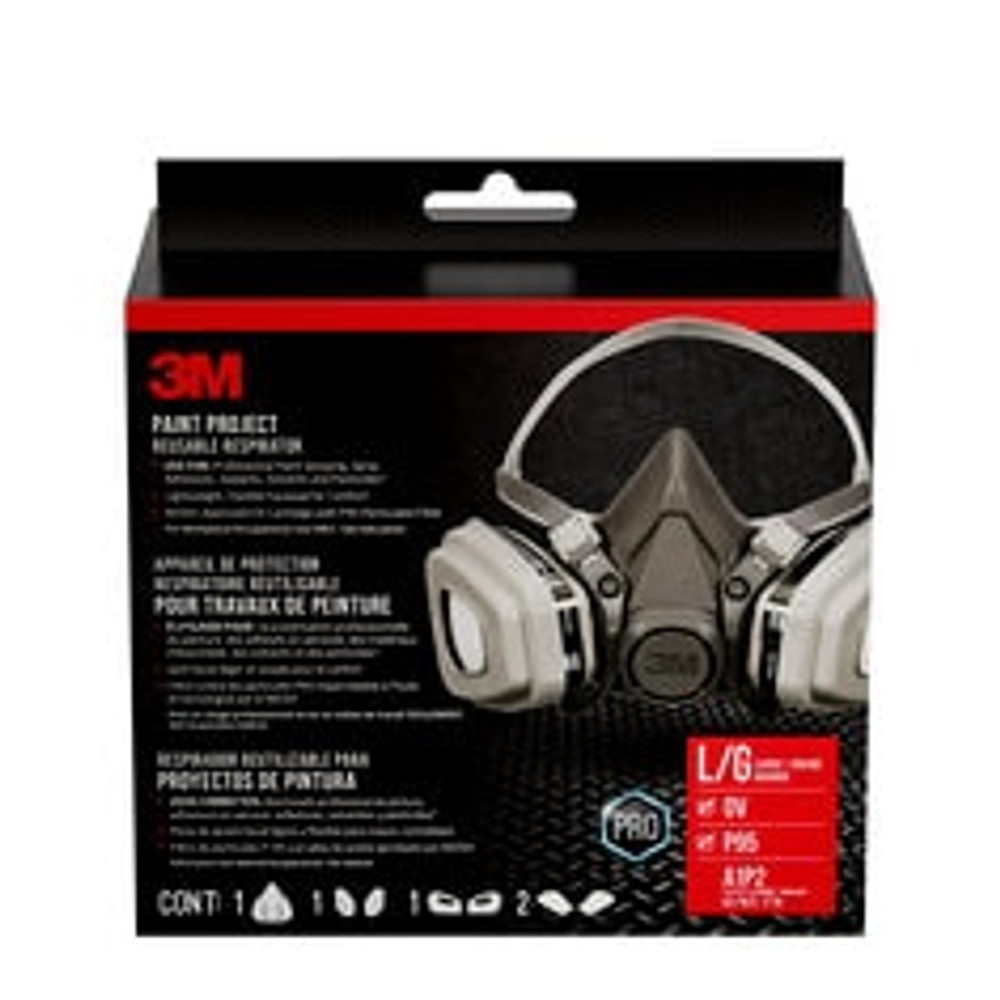 3M Paint Project Reusable Respirator 6311P1-DC, OV/P95, Large, 1-Fcpc, 1-pr of 6001 Crtdgs, 2-pr 5P71 Fltrs, 1-pr of 501 Rtnrs