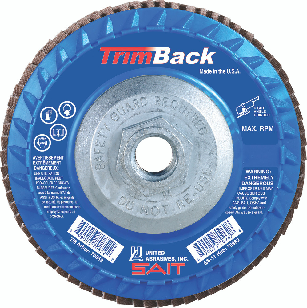 TrimBack Flap Discs,TrimBack  Type 27 Regular Density Flap Disc,  5/8-11 Hub 70960