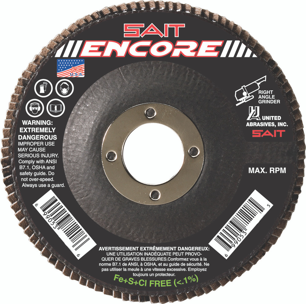 Regular Density Discs - Fiberglass Backing,Encore  Type 27 Regular Density Flap Disc,  7/8 Arbor - No Hub 71208