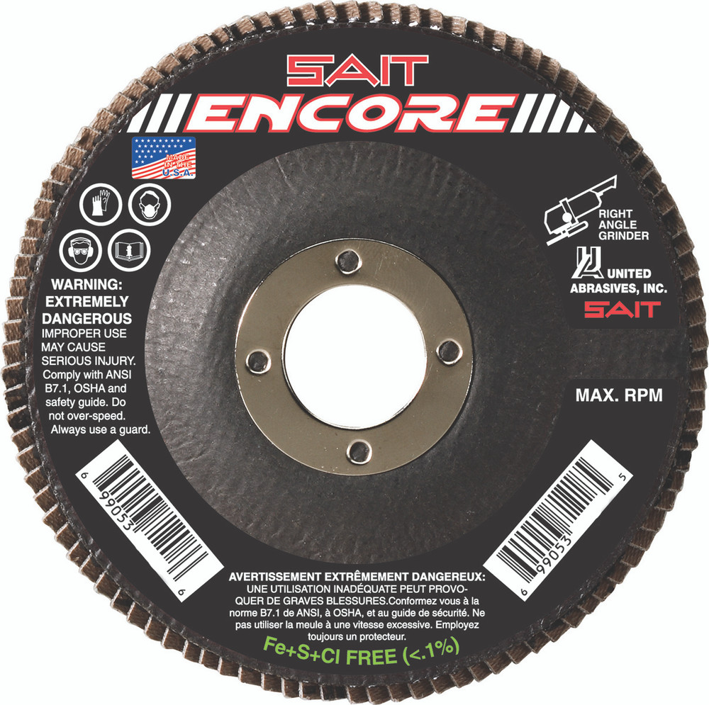 Regular Density Discs - Fiberglass Backing,Encore  Type 27 Regular Density Flap Disc,  7/8 Arbor - No Hub 71209