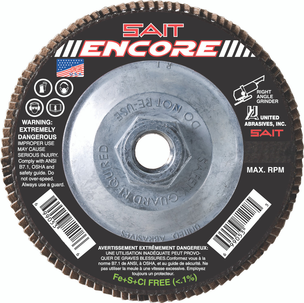 Regular Density Discs - Fiberglass Backing,Encore  Type 27 Regular Density Flap Disc,  5/8-11 Hub 71236