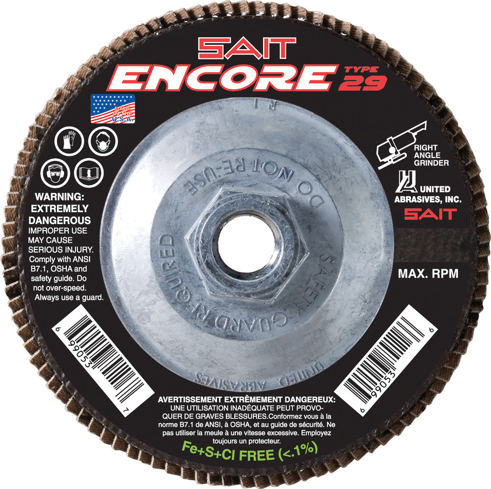 Regular Density Discs - Fiberglass Backing,Encore   Type 29 Regular Density Flap Disc,  5/8-11 Hub 71275